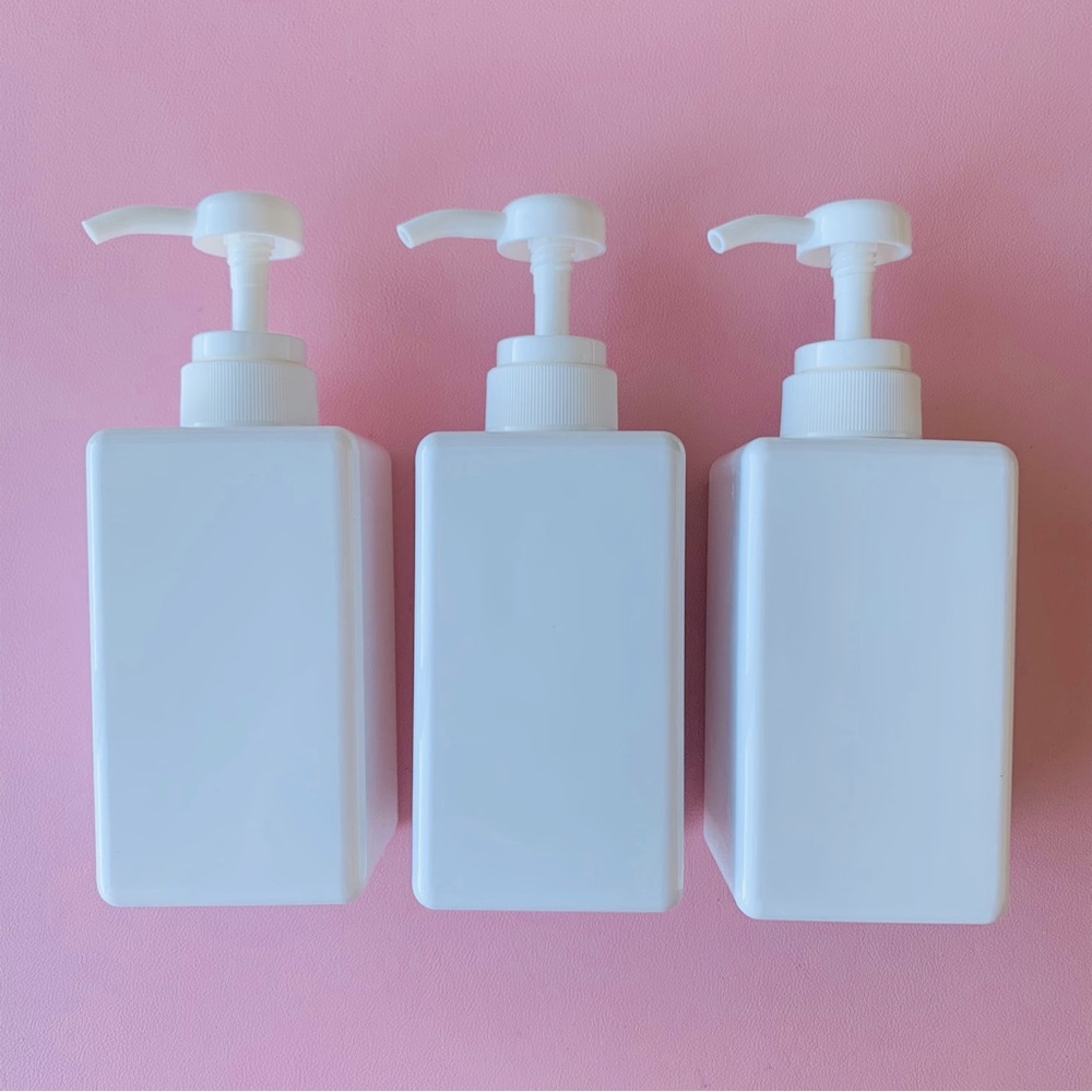 White refillable plastic Pump Dispenser Bottles, 3 pack, 15.8oz / 450ml, empty